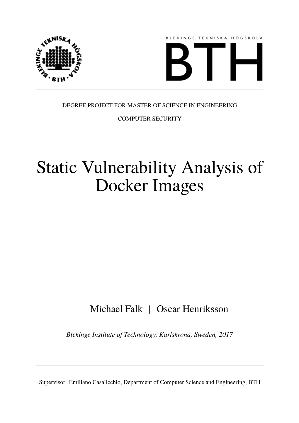 Static Vulnerability Analysis of Docker Images