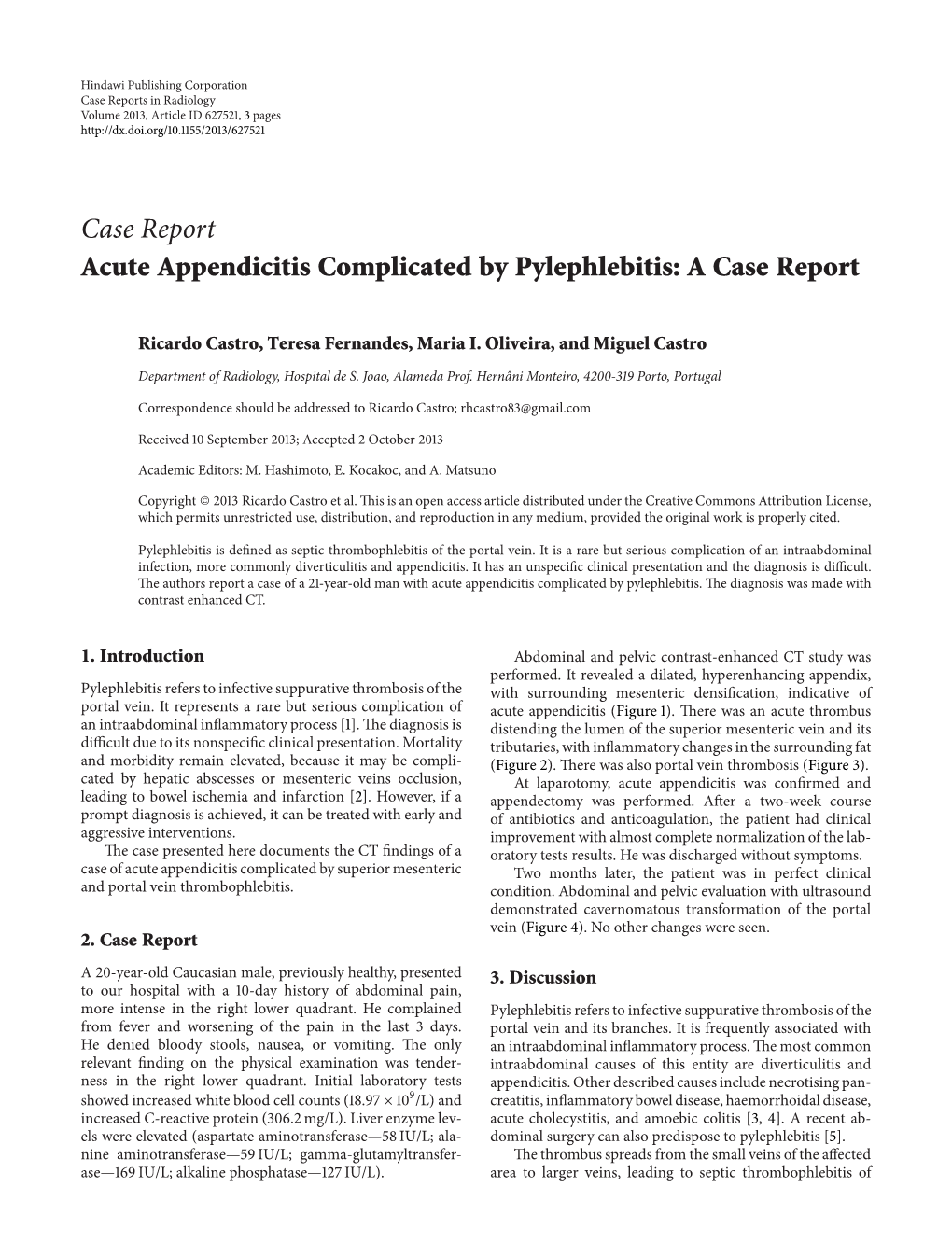 Case Report Acute Appendicitis Complicated by Pylephlebitis: a Case Report