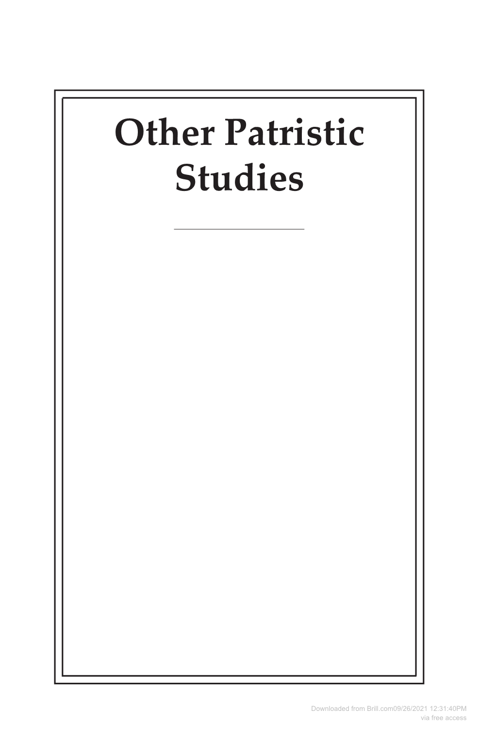 Other Patristic Studies