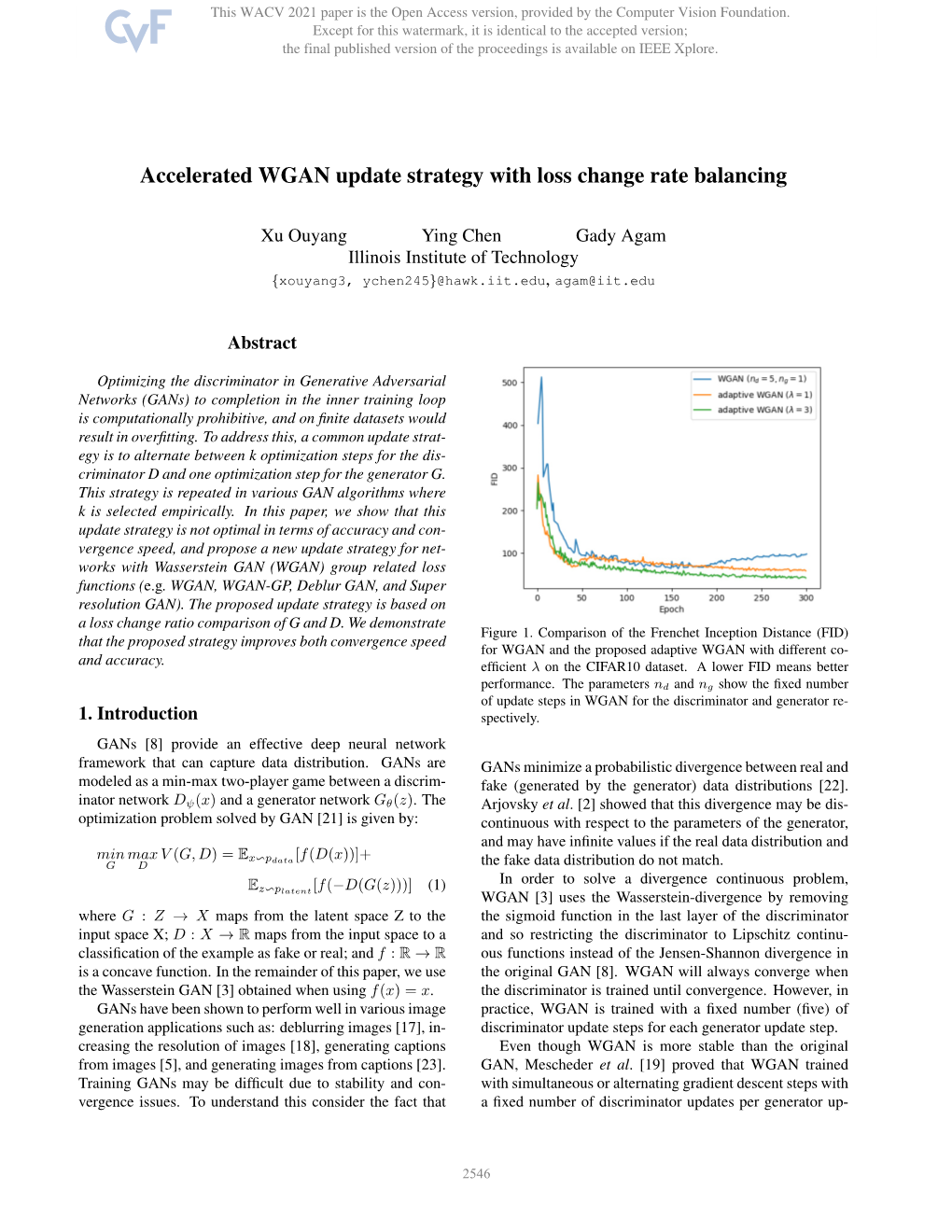 Accelerated WGAN Update Strategy with Loss Change Rate Balancing