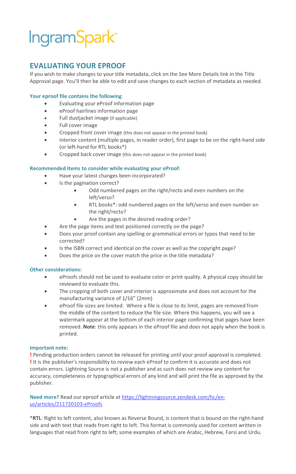 EVALUATING YOUR EPROOF If You Wish to Make Changes to Your Title Metadata, Click on the See More Details Link in the Title Approval Page