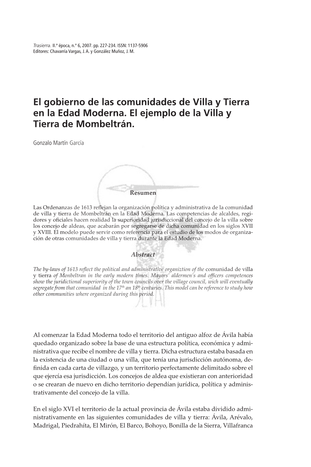 El Gobierno De Las Comunidades De Villa Y Tierra En La Edad Moderna