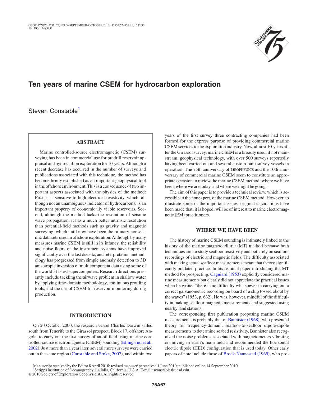 Ten Years of Marine CSEM for Hydrocarbon Exploration