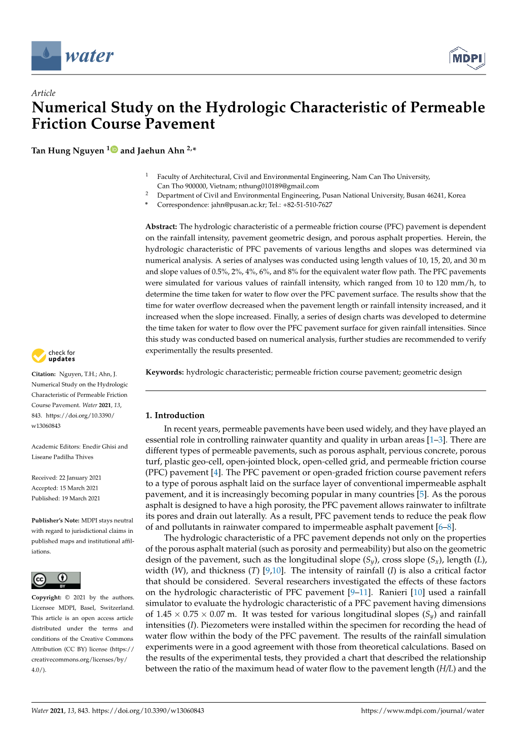 Numerical Study on the Hydrologic Characteristic of Permeable Friction Course Pavement