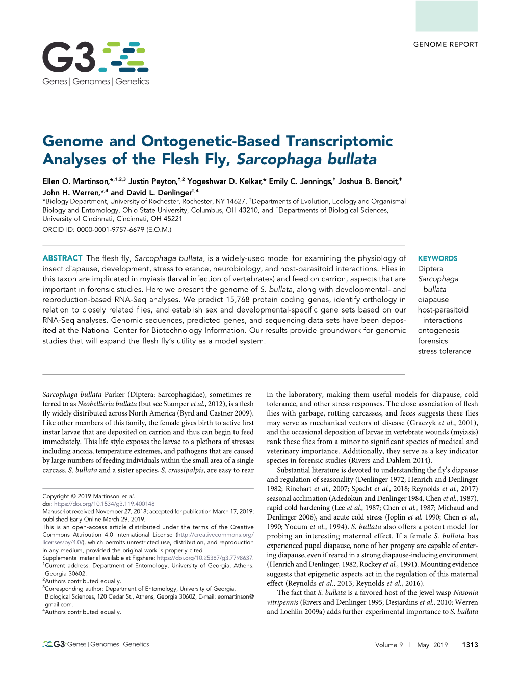 Genome and Ontogenetic-Based Transcriptomic Analyses of the Flesh Fly, Sarcophaga Bullata
