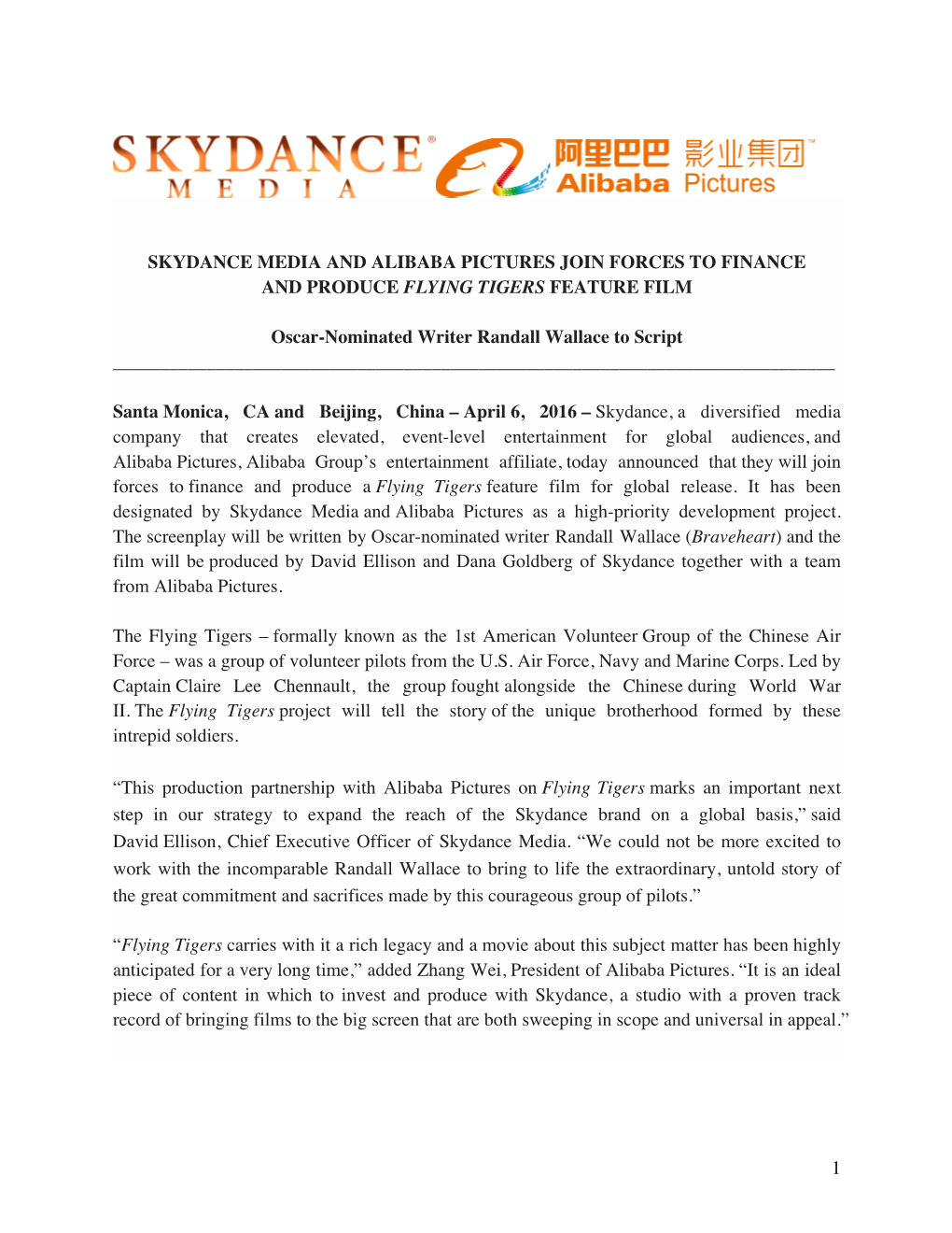 1 Skydance Media and Alibaba Pictures Join Forces To