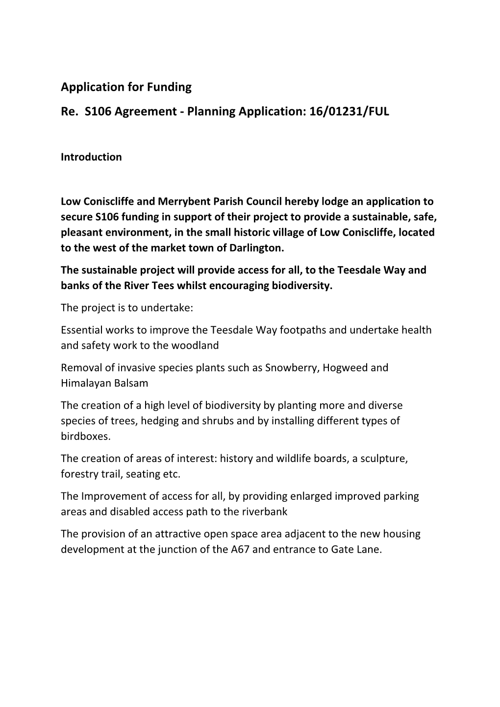 Low Coniscliffe & Merrybent Parish Coucil S106 Application
