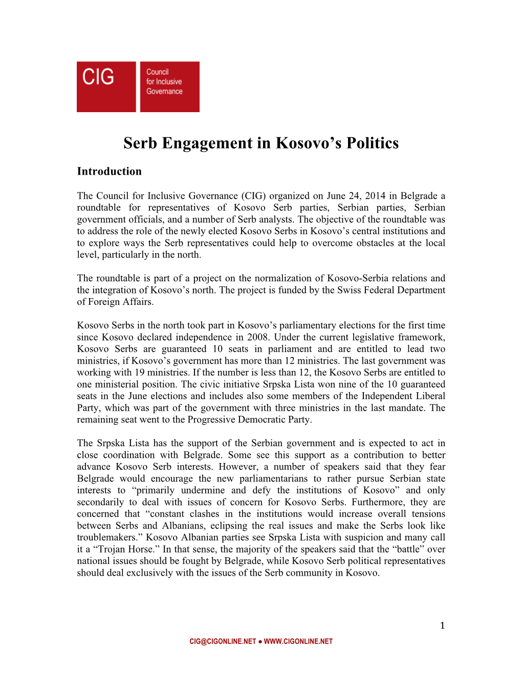 Serb Engagement in Kosovo's Politics
