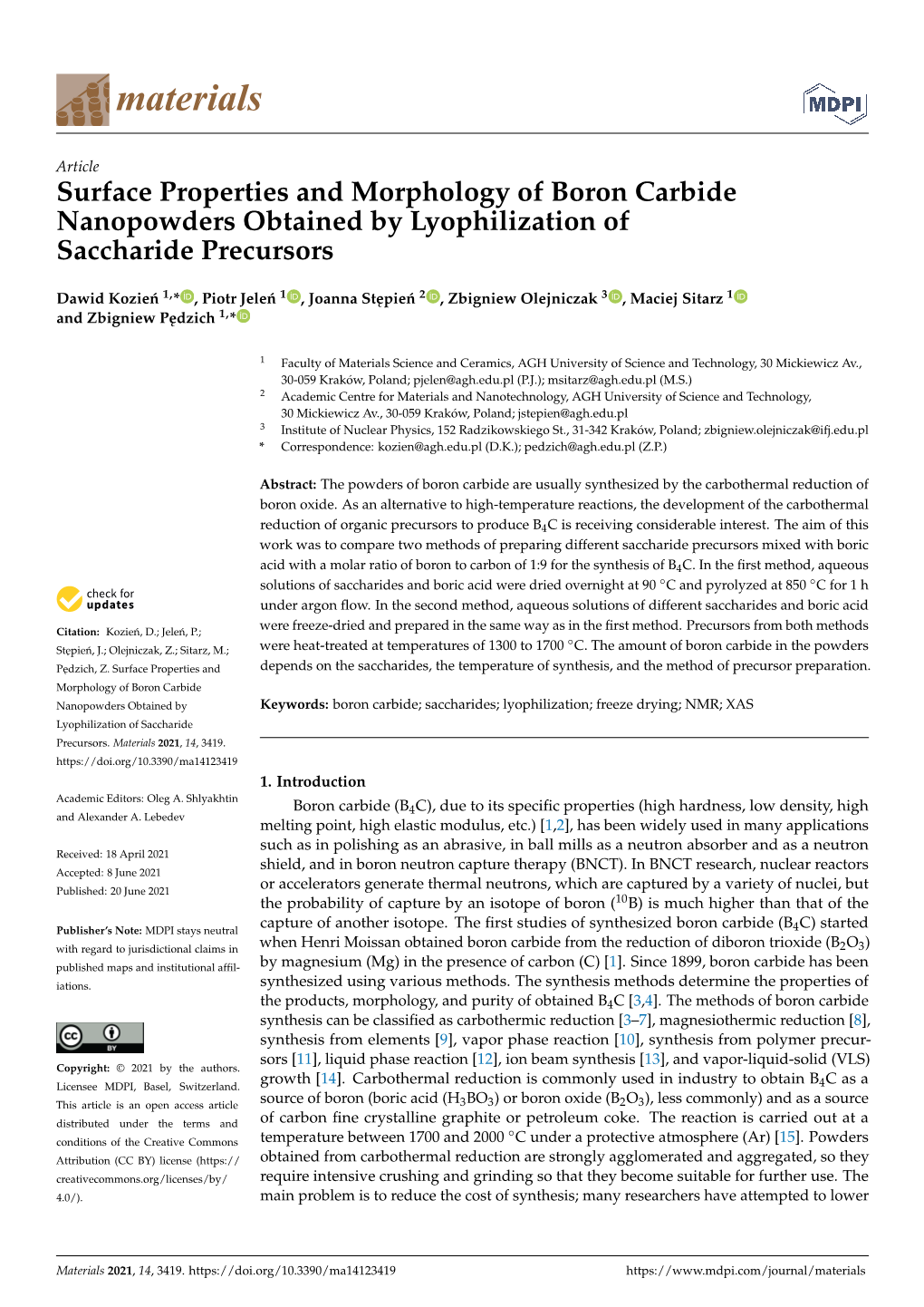 Surface Properties and Morphology of Boron Carbide Nanopowders Obtained by Lyophilization of Saccharide Precursors