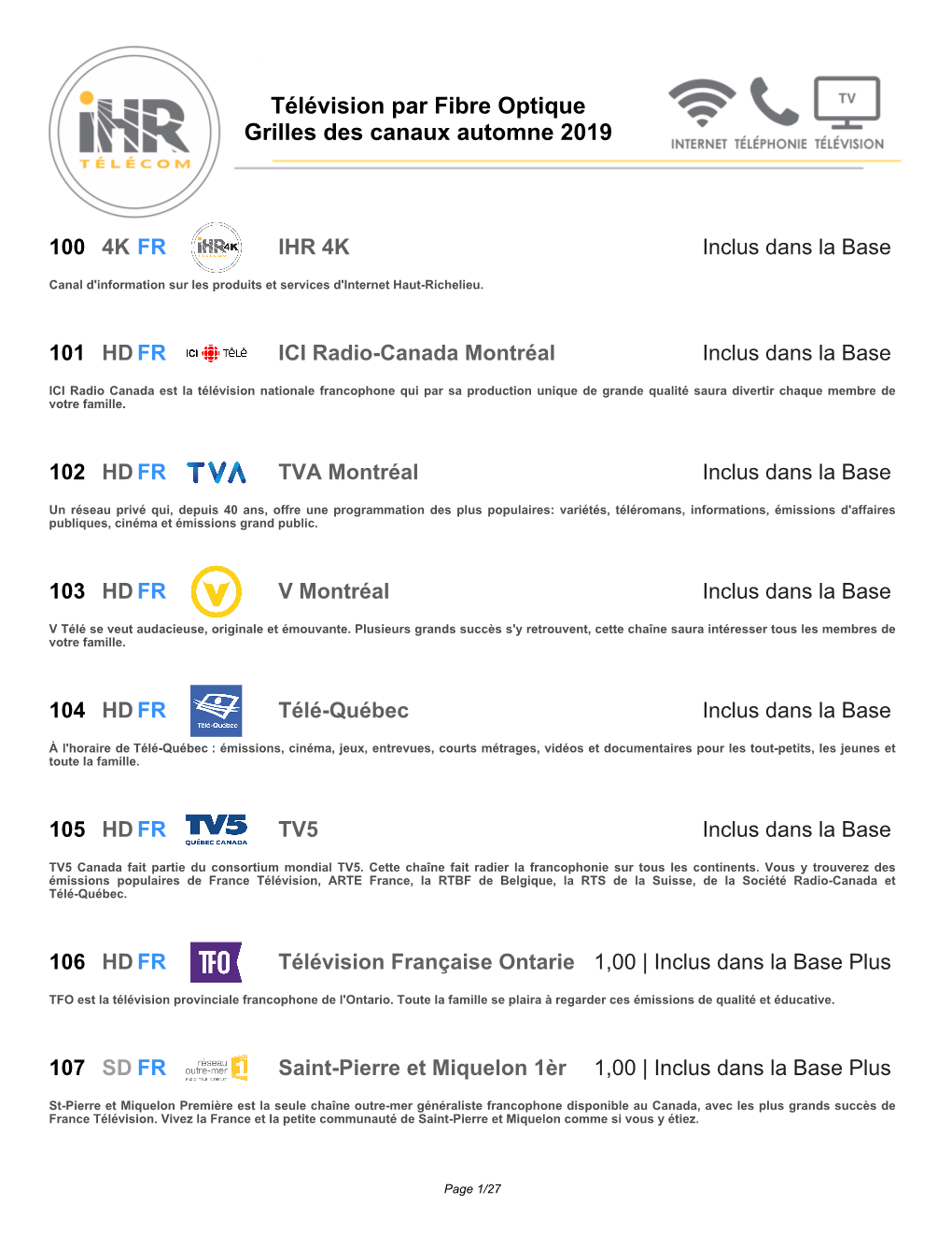 Télévision Par Fibre Optique Grilles Des Canaux Automne 2019