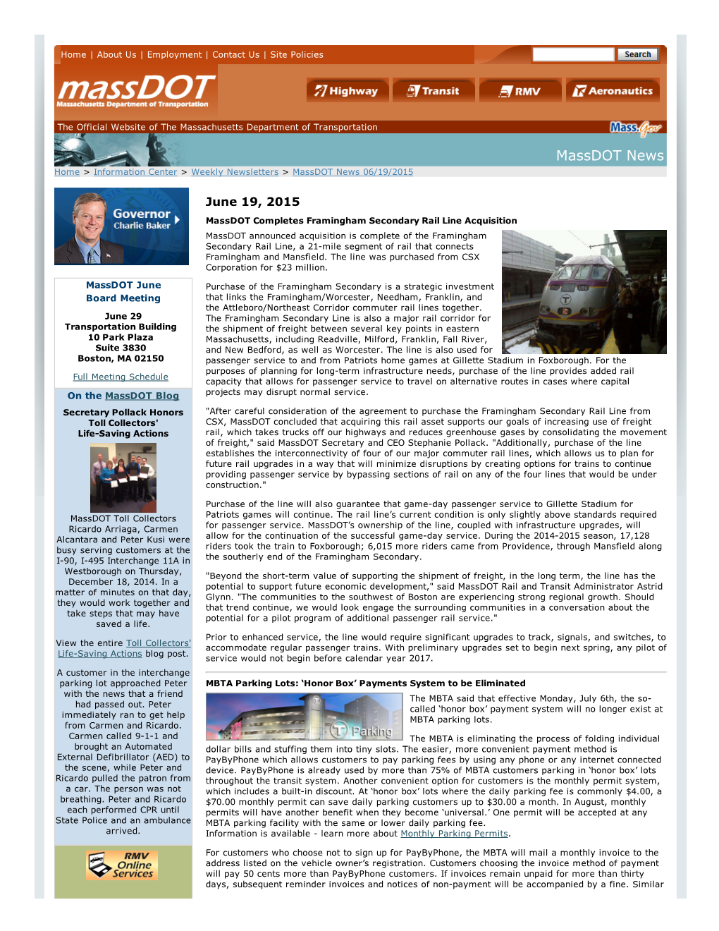 Massdot News Home > Information Center > Weekly Newsletters > Massdot News 06/19/2015