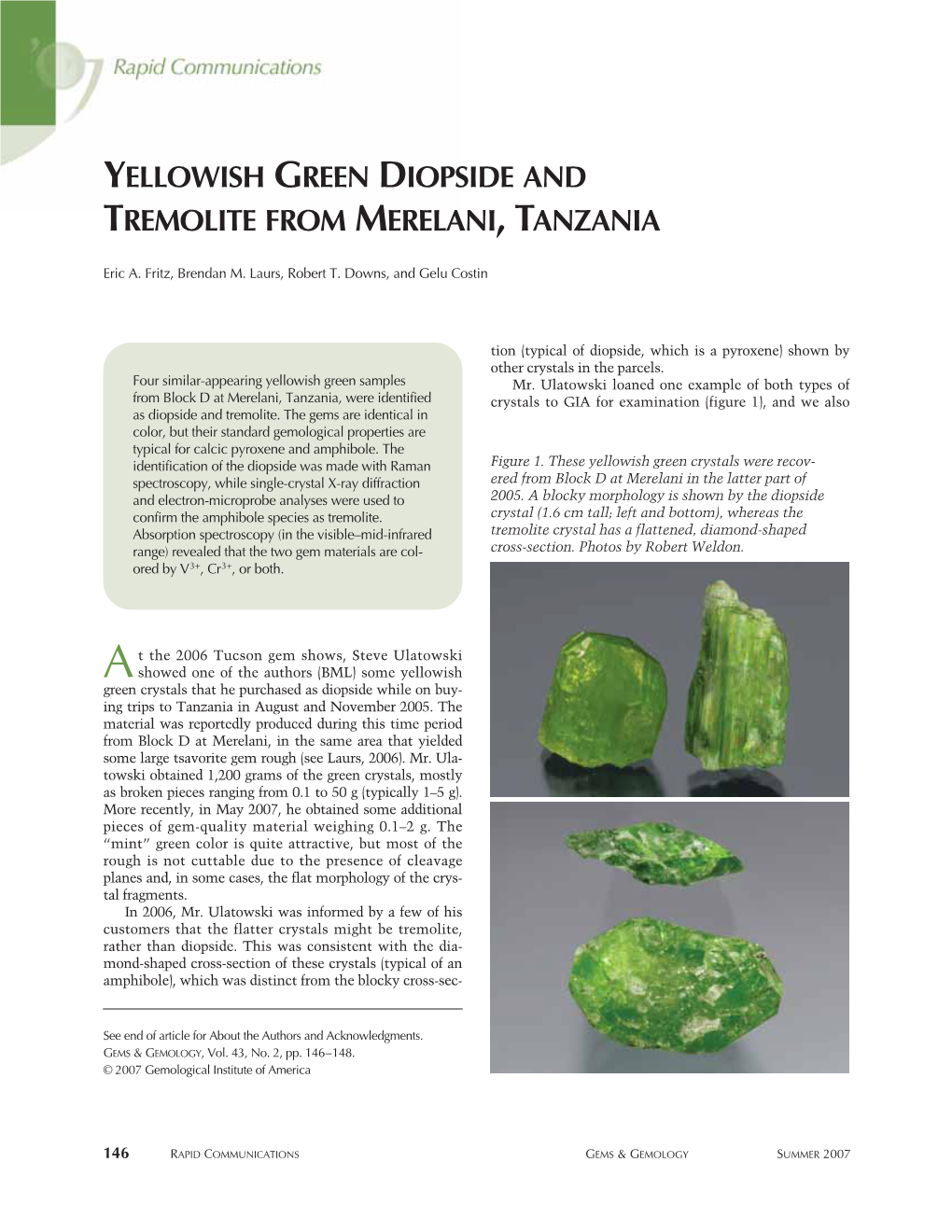 Yellowish Green Diopside and Tremolite from Merelani, Tanzania