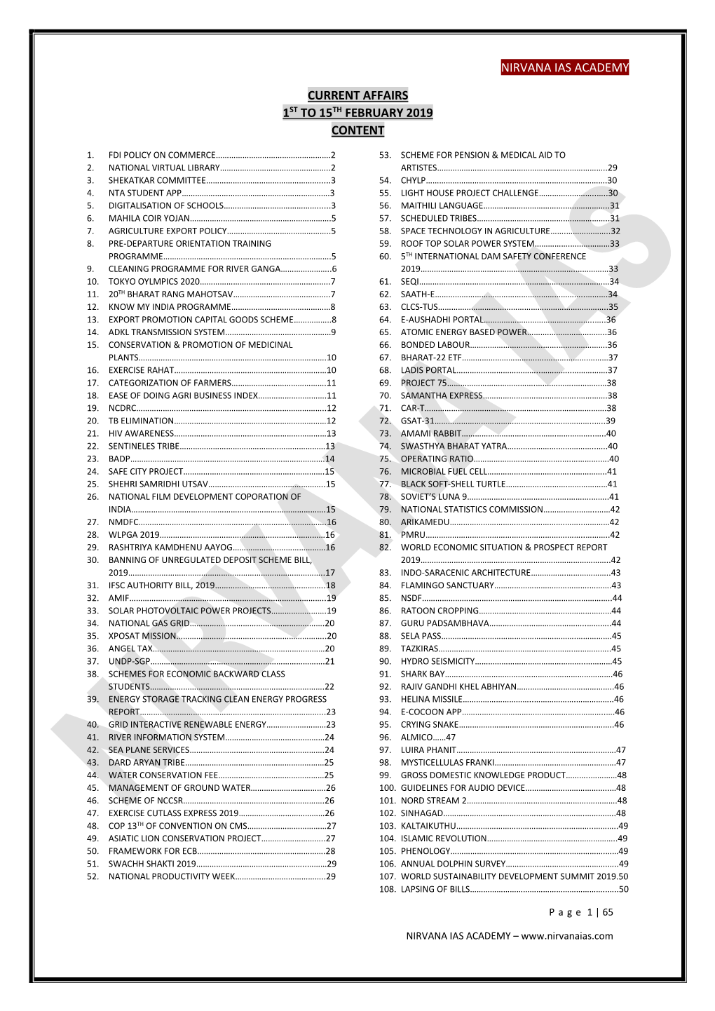 Nirvana Ias Academy Current Affairs 1St to 15Th