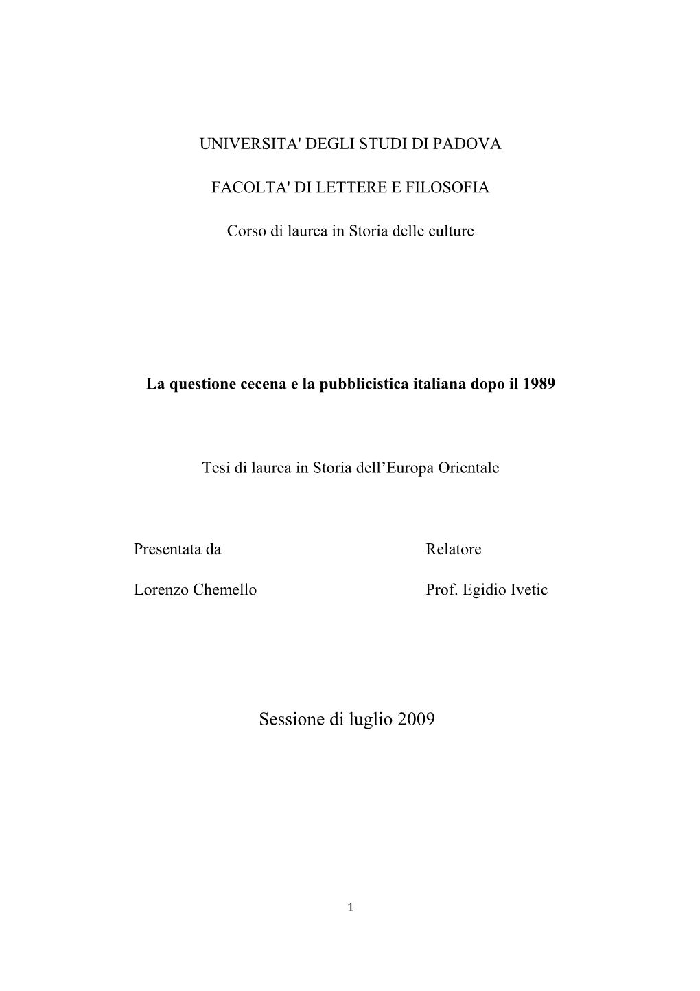 La Questione Cecena E La Pubblicistica Italiana Dopo Il 1989-Finale