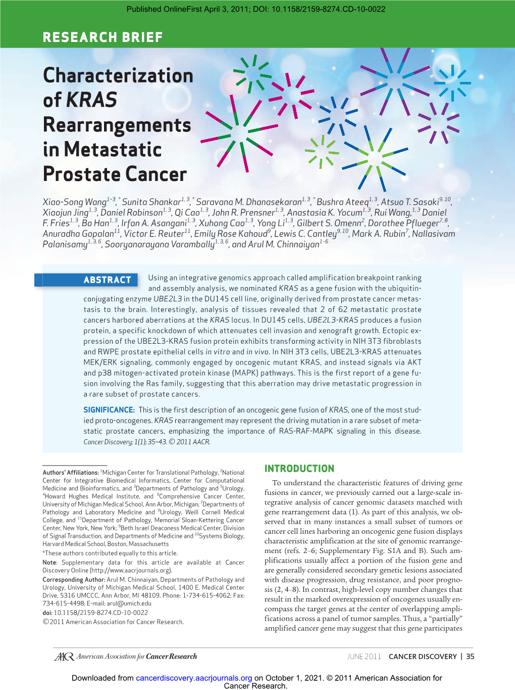 Characterization of KRAS Rearrangements in Metastatic Prostate Cancer