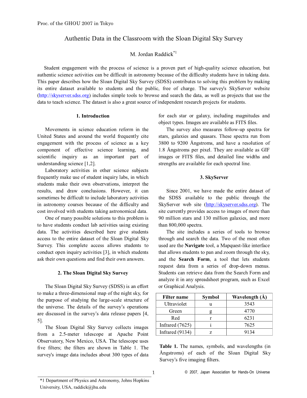 Authentic Data in the Classroom with the Sloan Digital Sky Survey