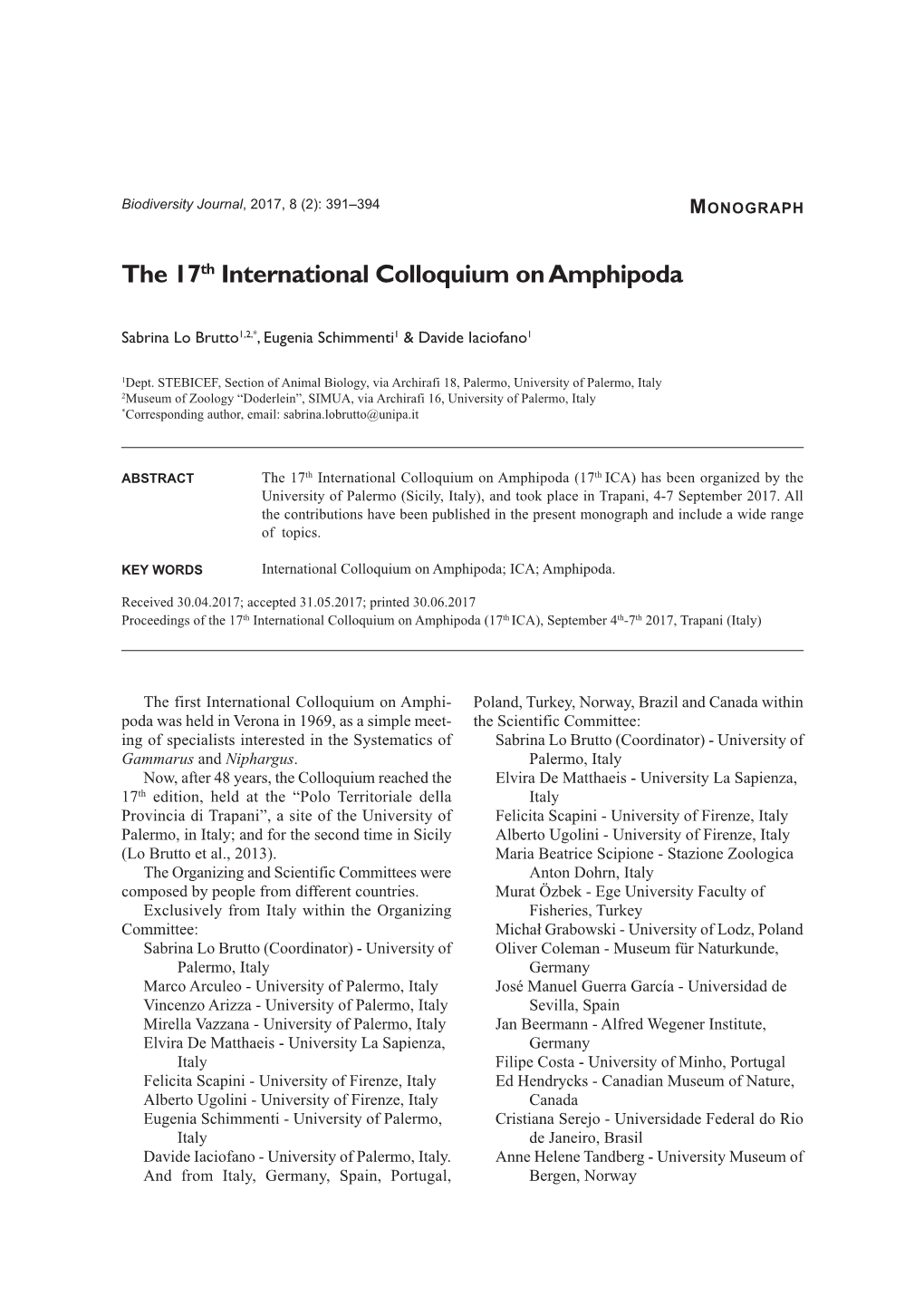 The 17Th International Colloquium on Amphipoda