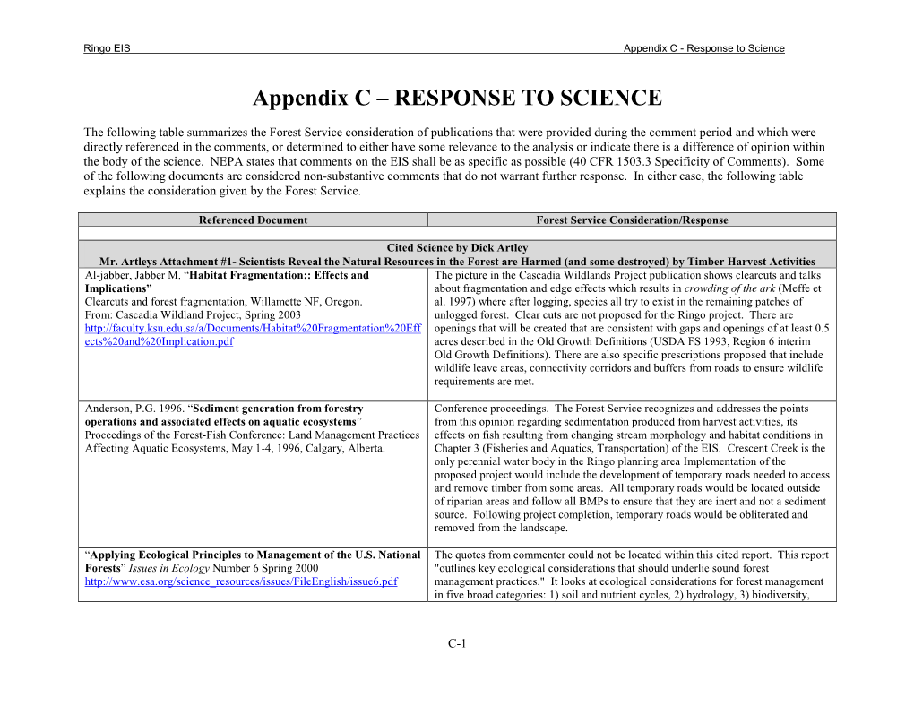 Appendix C - Response to Science