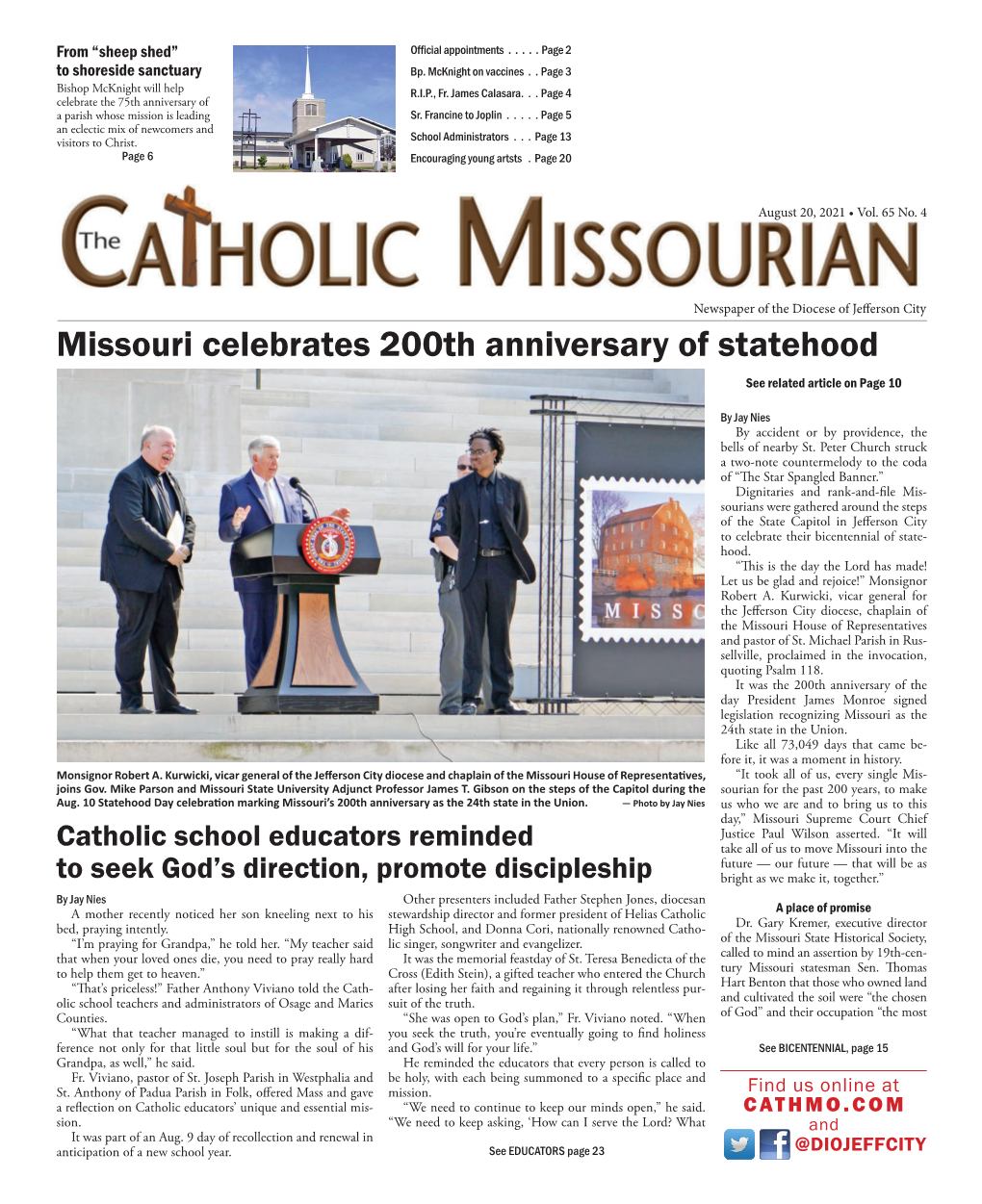 Missouri Celebrates 200Th Anniversary of Statehood See Related Article on Page 10