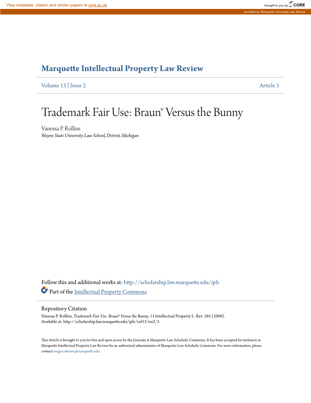 Trademark Fair Use: Braun® Versus the Bunny Vanessa P