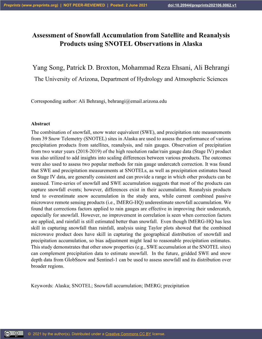 Assessment of Snowfall Accumulation from Satellite and Reanalysis Products Using SNOTEL Observations in Alaska