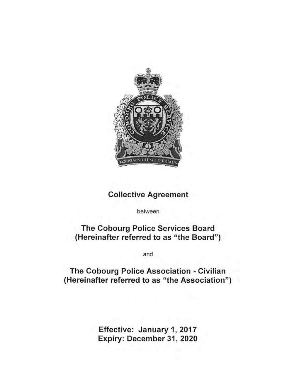 Collective Agreement the Cobourg Police Services Board