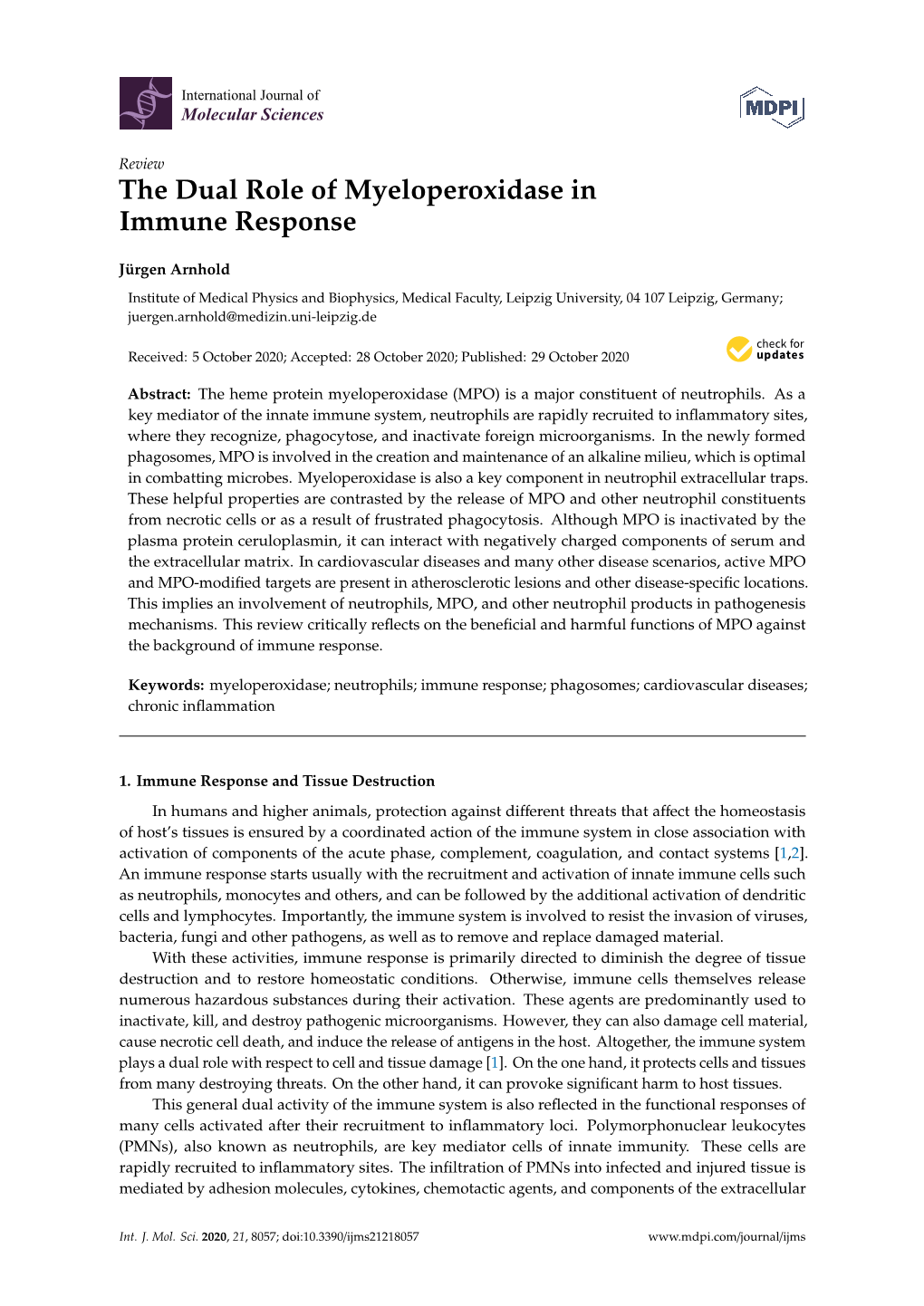 The Dual Role of Myeloperoxidase in Immune Response