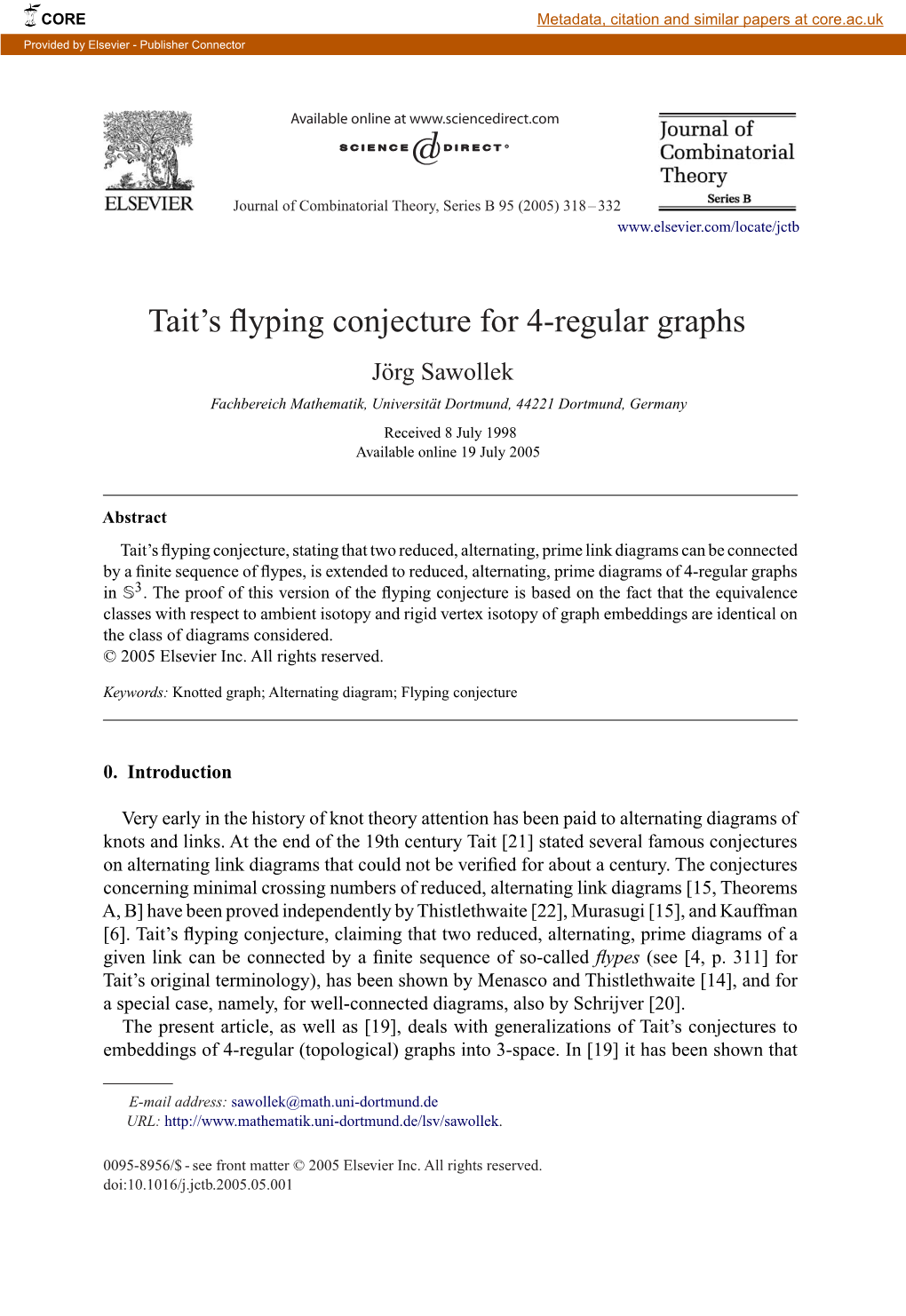 Tait's Flyping Conjecture for 4-Regular Graphs