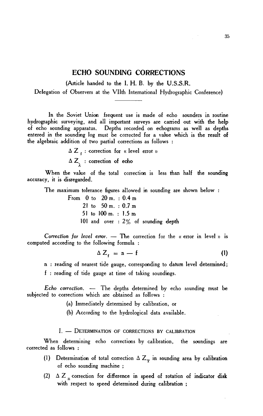 ECHO SOUNDING CORRECTIONS (Article Handed to the I