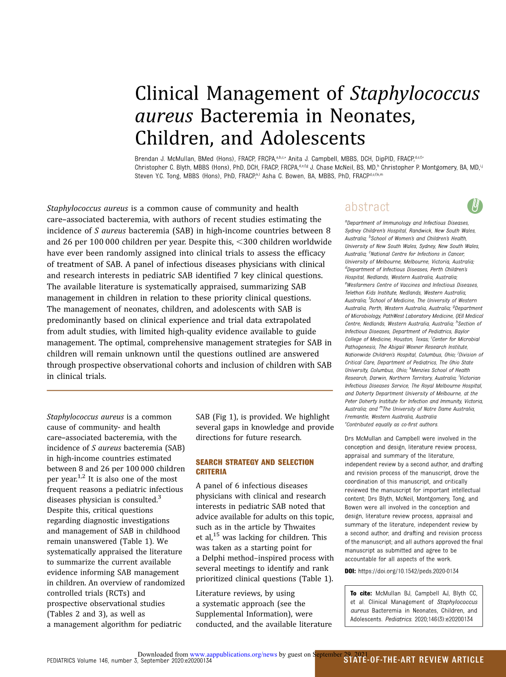 Clinical Management of Staphylococcus Aureus Bacteremia in Neonates, Children, and Adolescents