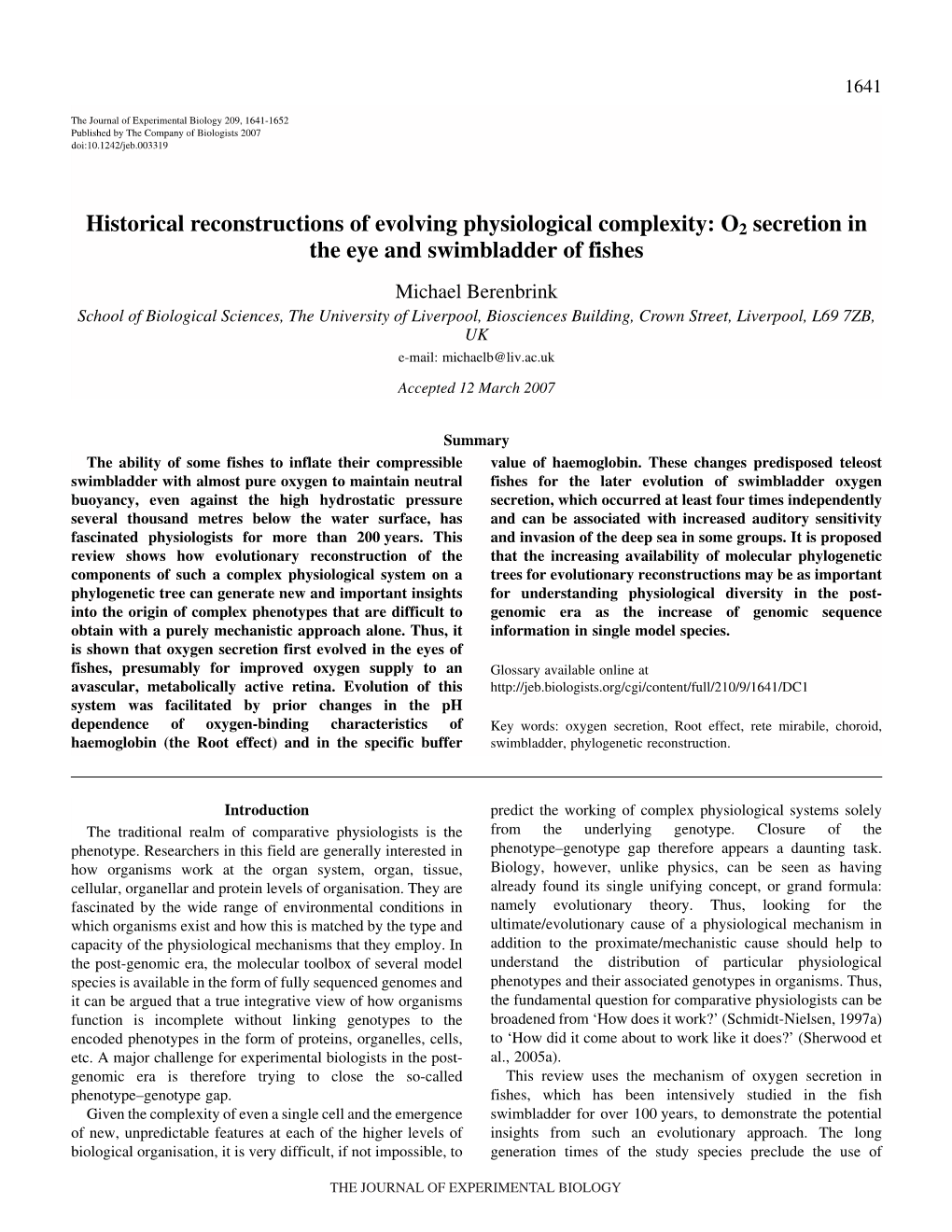 O2 Secretion in the Eye and Swimbladder of Fishes