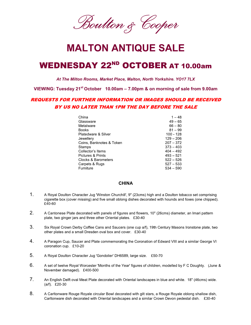 Malton Antique Sale
