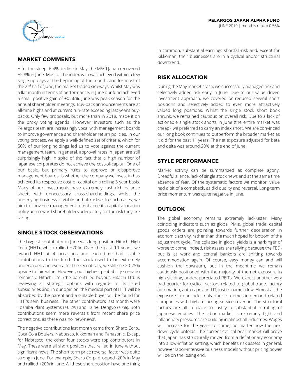 Market Comments Single Stock Observations Risk Allocation Style Performance Outlook