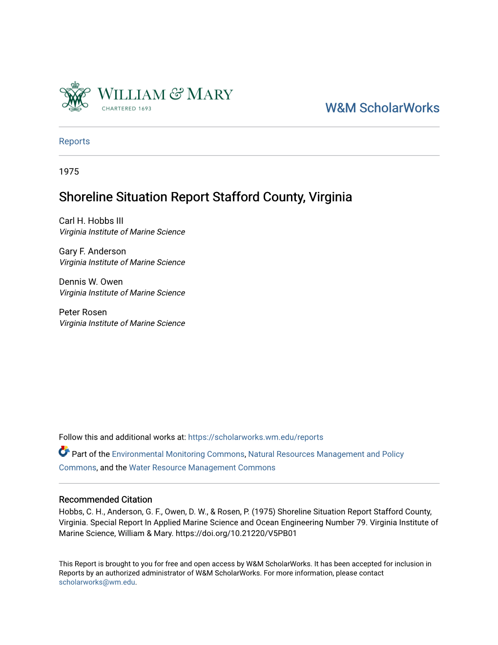 Shoreline Situation Report Stafford County, Virginia