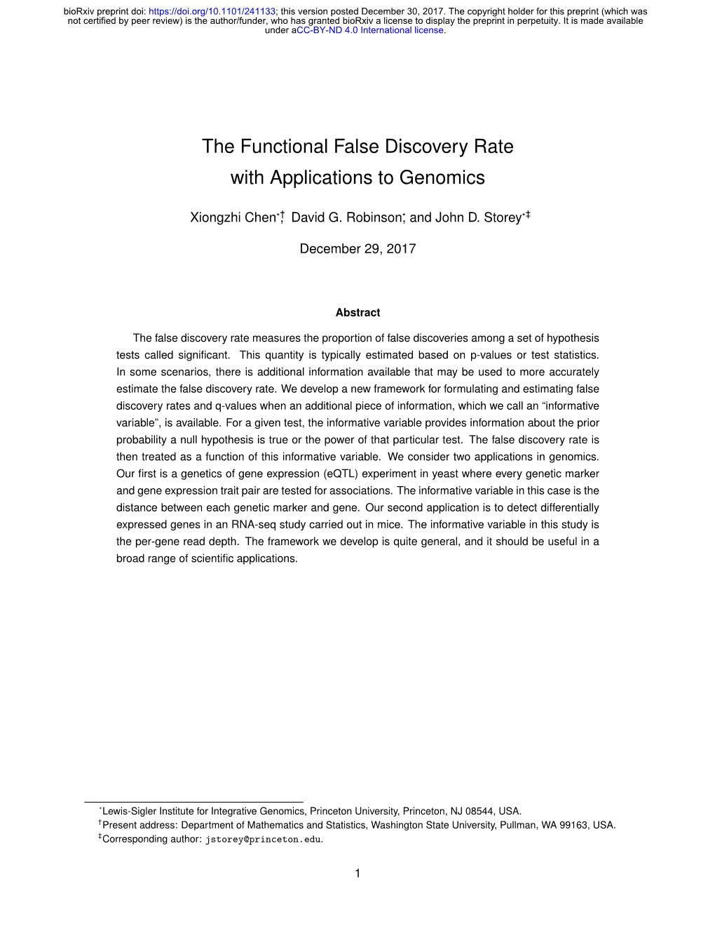 The Functional False Discovery Rate with Applications to Genomics