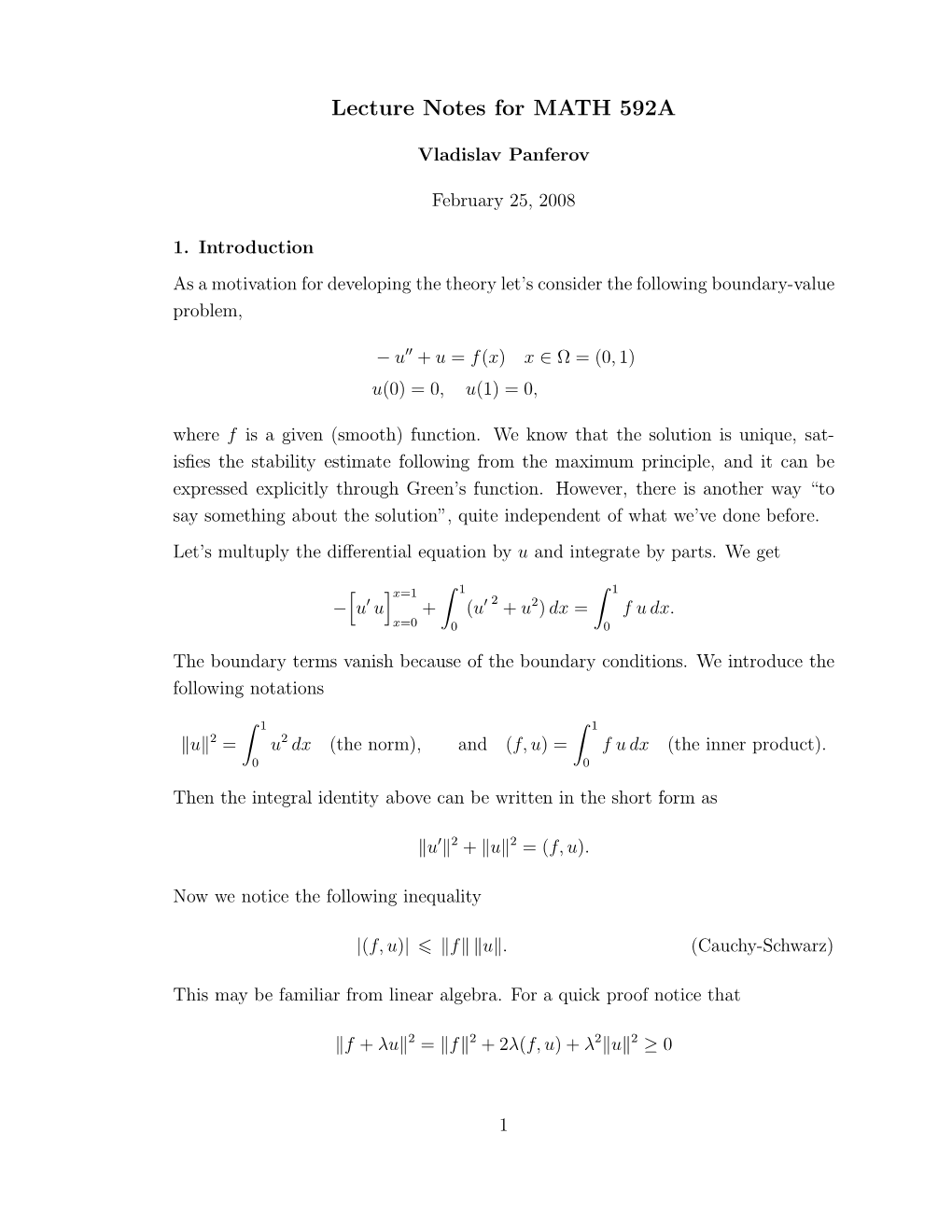 Lecture Notes for MATH 592A