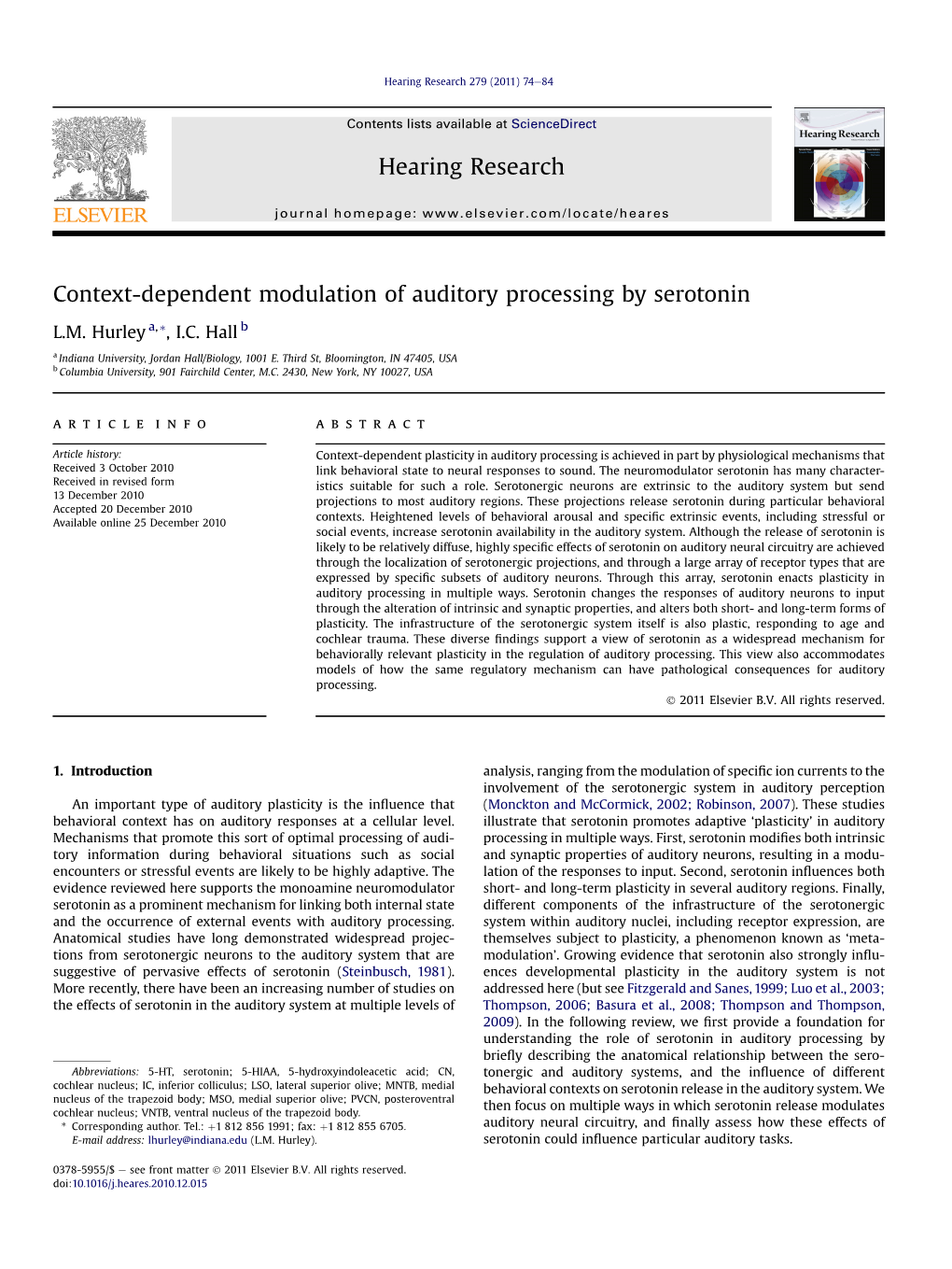 Context-Dependent Modulation of Auditory Processing by Serotonin