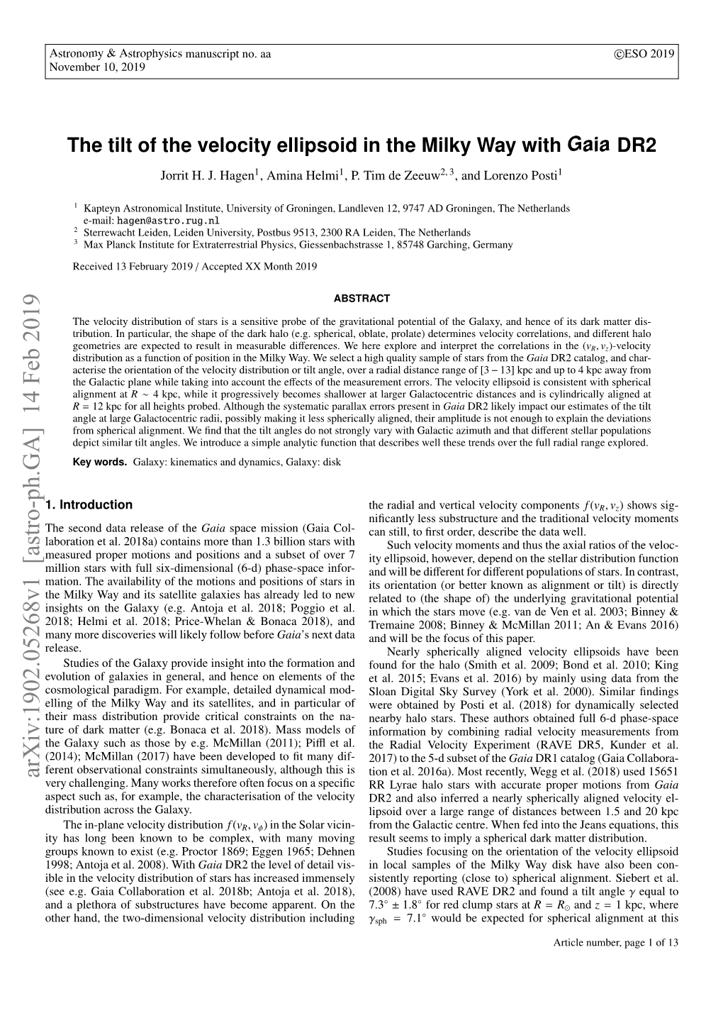 The Tilt of the Velocity Ellipsoid in the Milky Way with Gaia DR2 Jorrit H