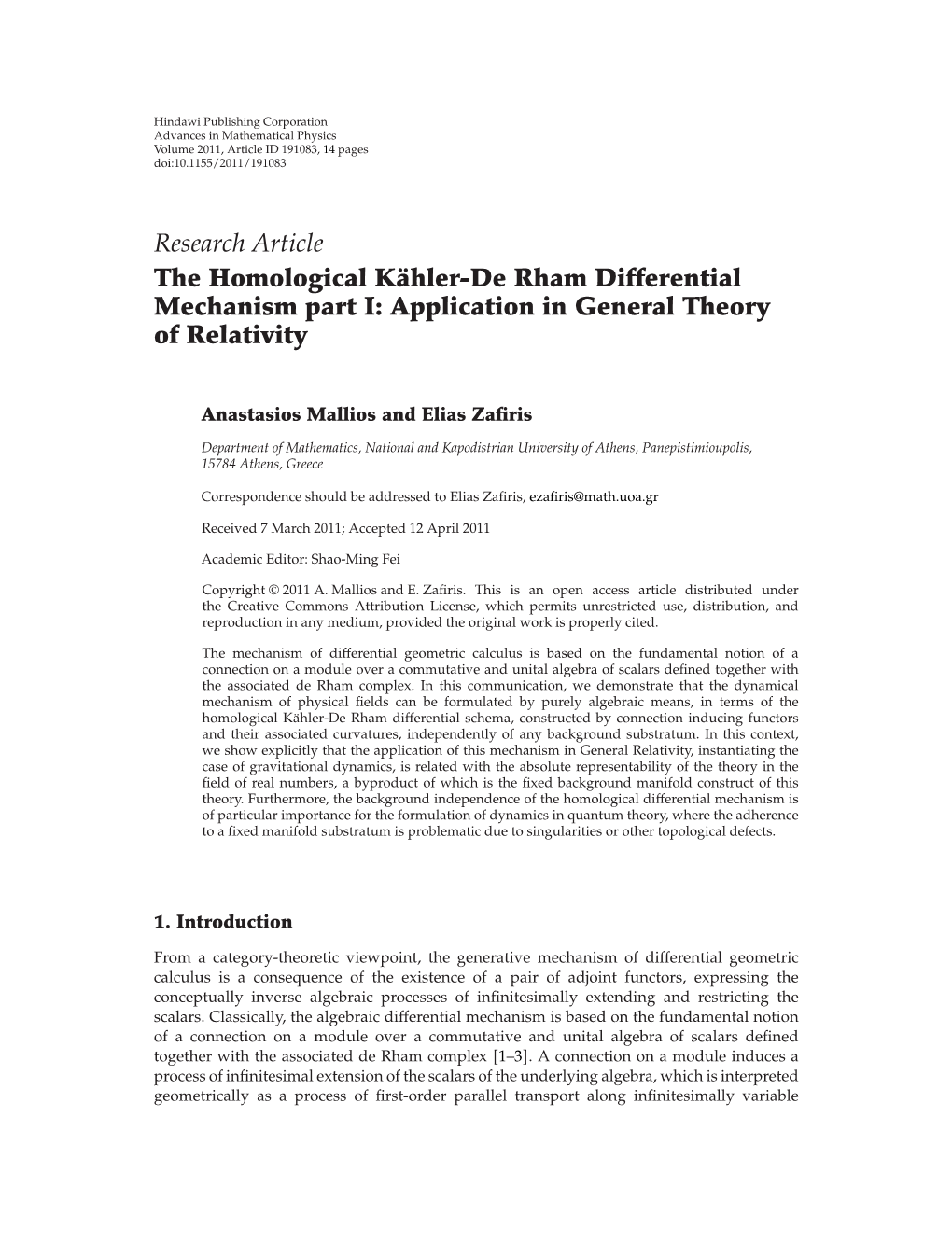 The Homological Kنhler-De Rham Differential Mechanism Part I