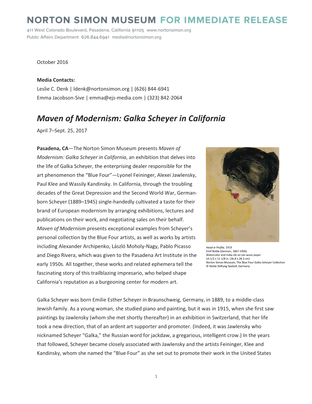 Maven of Modernism: Galka Scheyer in California April 7–Sept