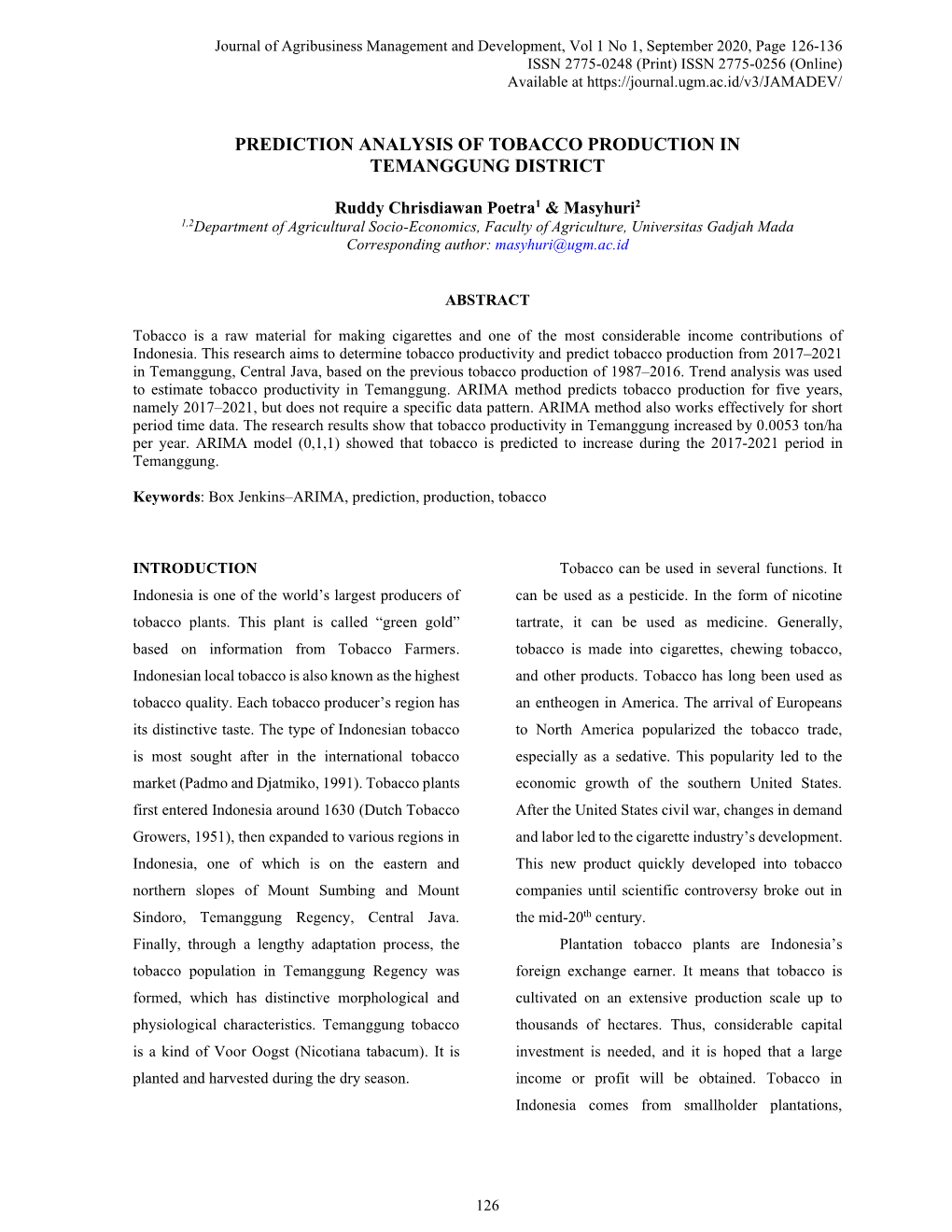 Prediction Analysis of Tobacco Production in Temanggung District