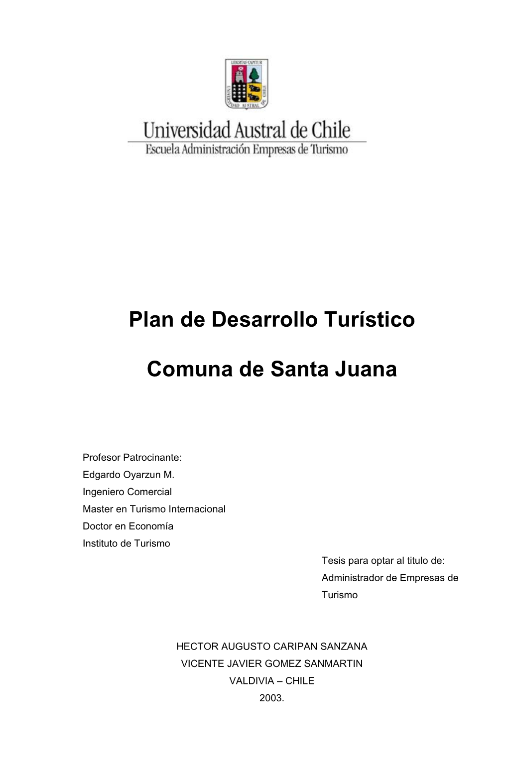 Plan De Desarrollo Turístico Comuna De Santa Juana