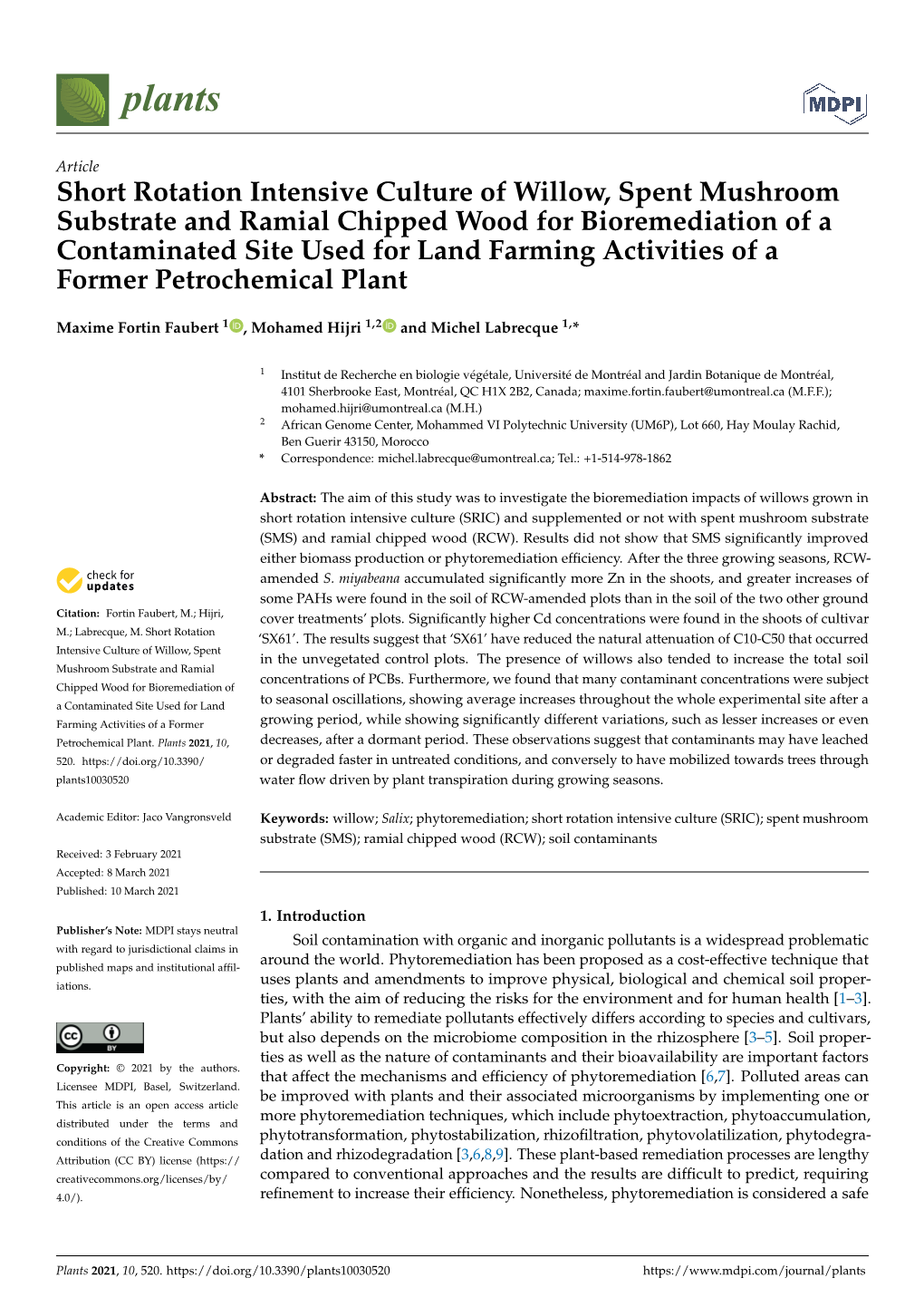 Short Rotation Intensive Culture of Willow, Spent Mushroom Substrate