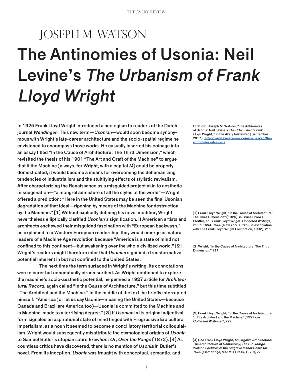 Neil Levine's the Urbanism of Frank Lloyd Wright