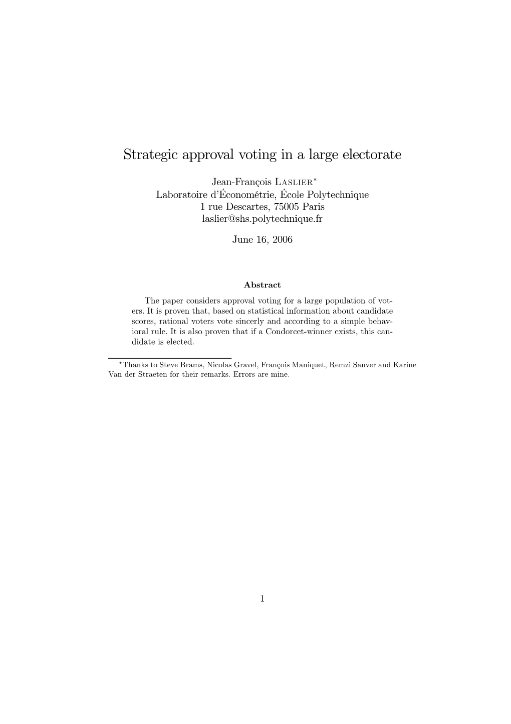 Strategic Approval Voting in a Large Electorate