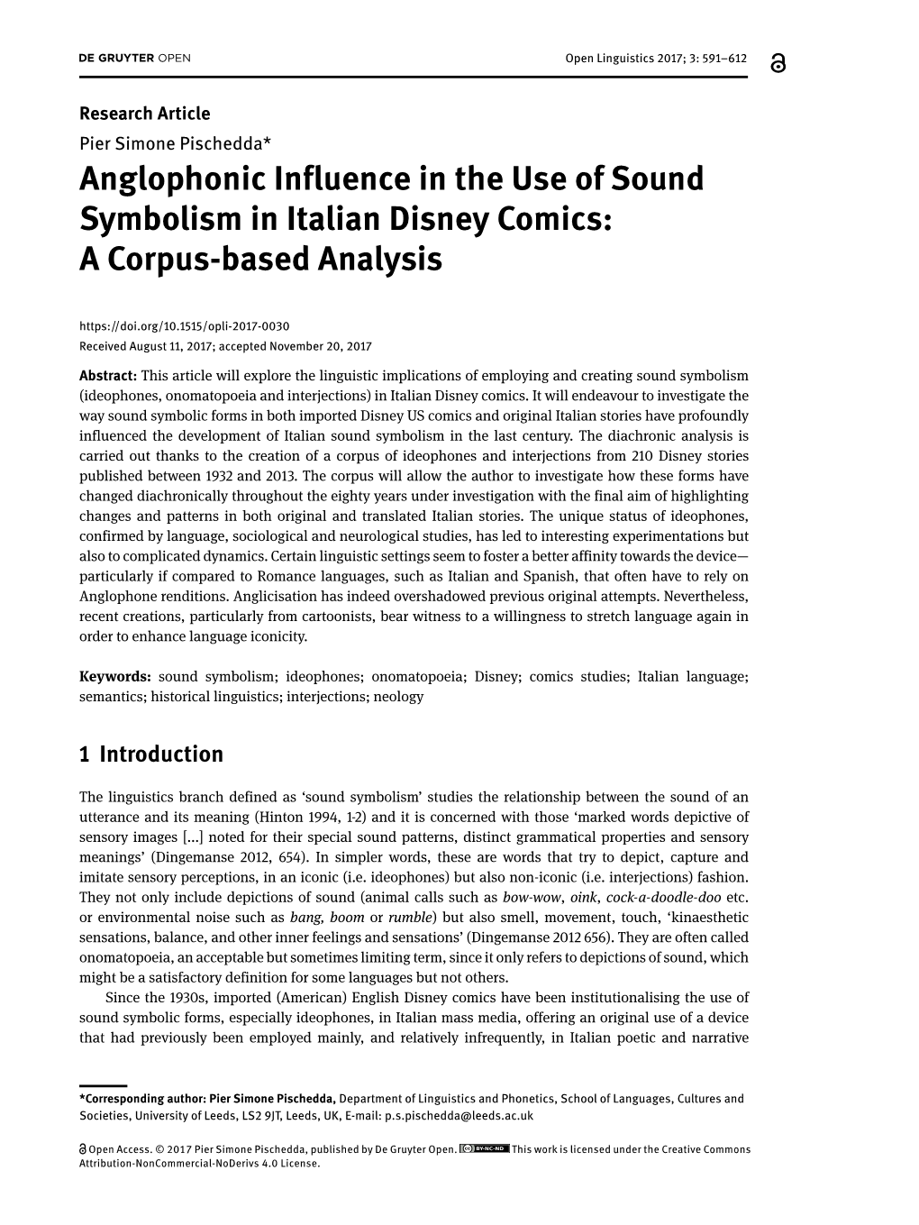 Anglophonic Influence in the Use of Sound Symbolism in Italian Disney Comics: a Corpus-Based Analysis