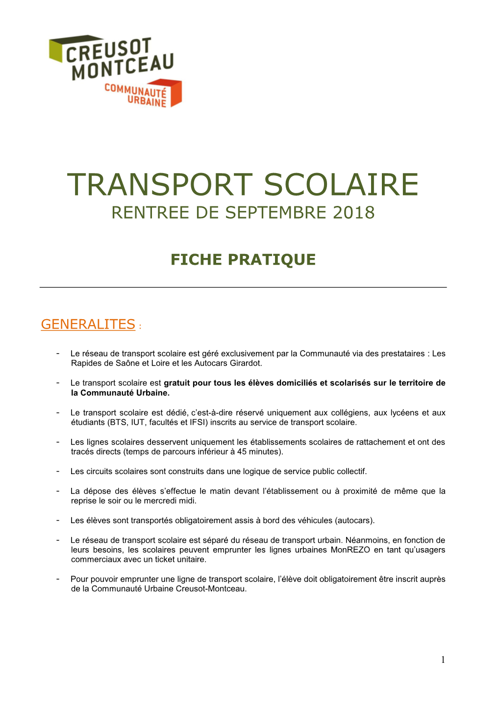 Transport Scolaire Rentree De Septembre 2018