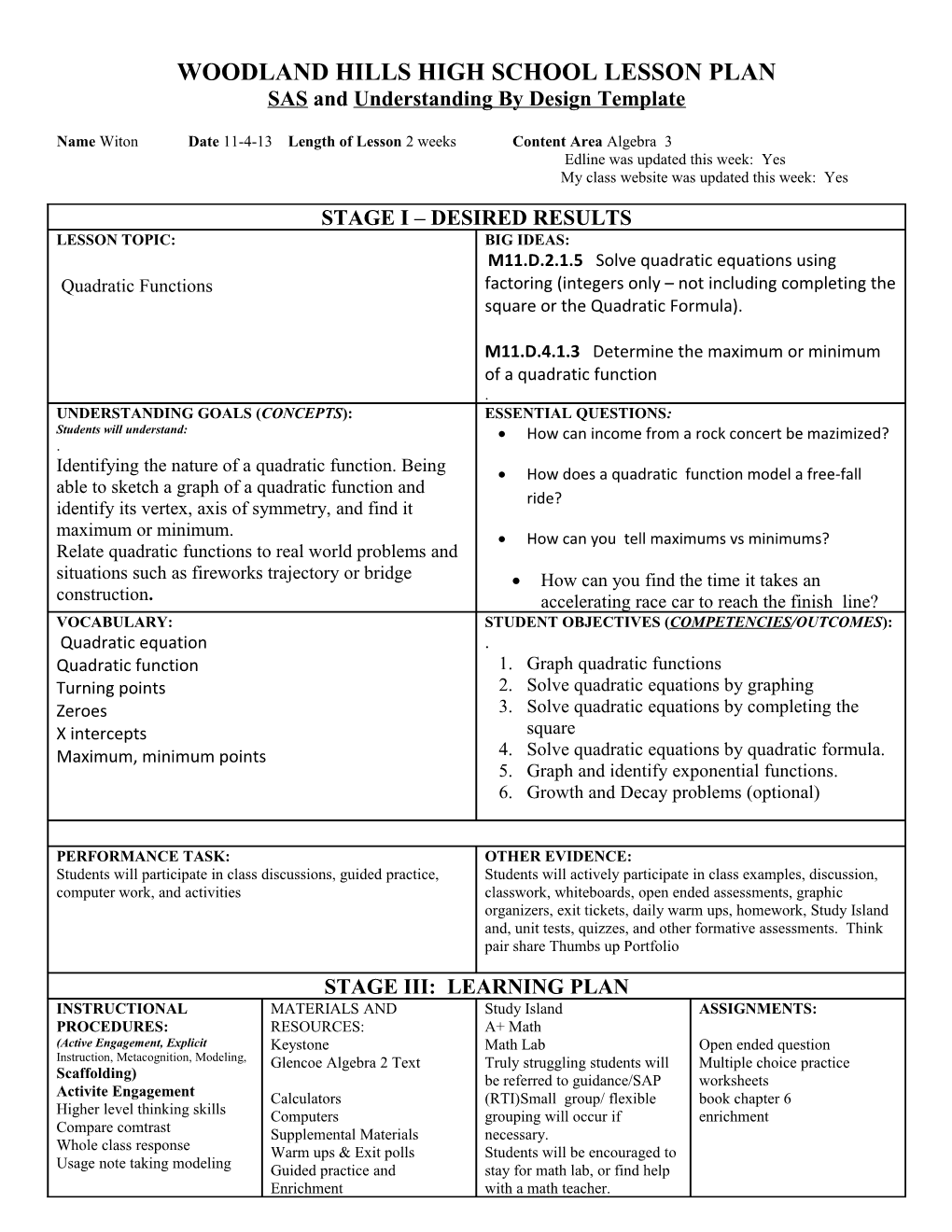 Fairless Elementary School Lesson Plan s2