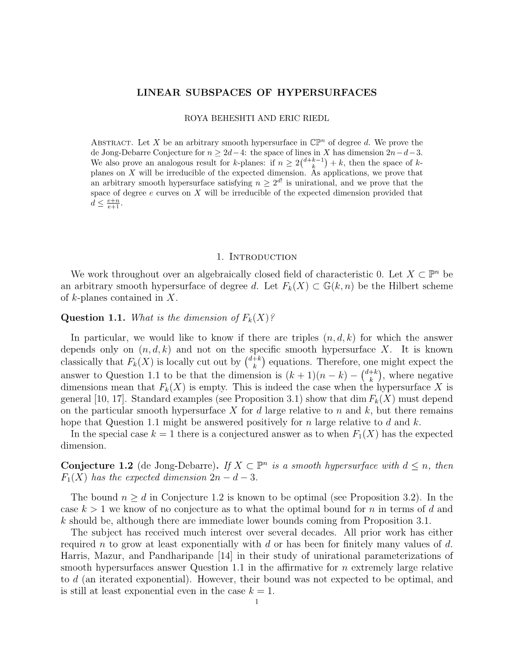 Linear Subspaces of Hypersurfaces