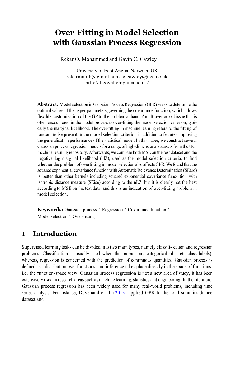 Over-Fitting in Model Selection with Gaussian Process Regression